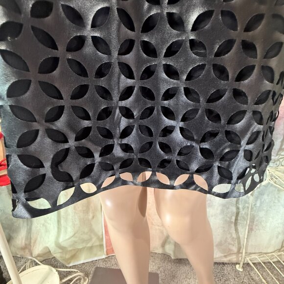 📌Cynthia Steffe Mix of Materials Laser-Cut Faux Leather Mini Dress - Picture 15 of 15